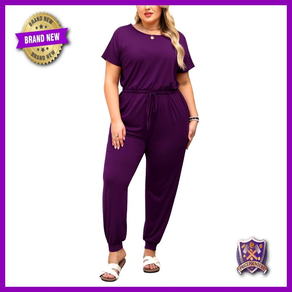 Plus Size Jumpsuit Drawstring Waist Long Pant Romper Pocket Casual Summer